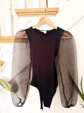 The Native One Women's Black Sheer Ruffle Sleeveless Top Size S